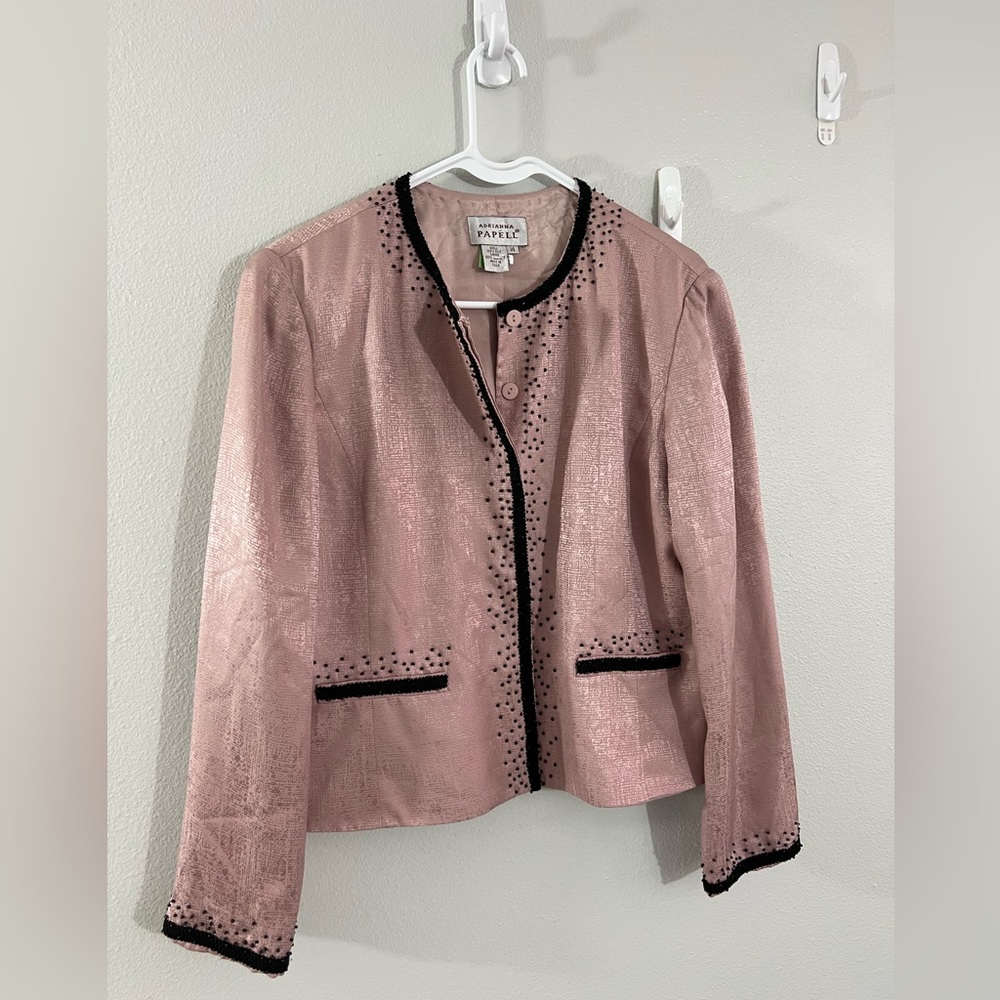 Adrianna Papell Pink Jacket with Black Trim